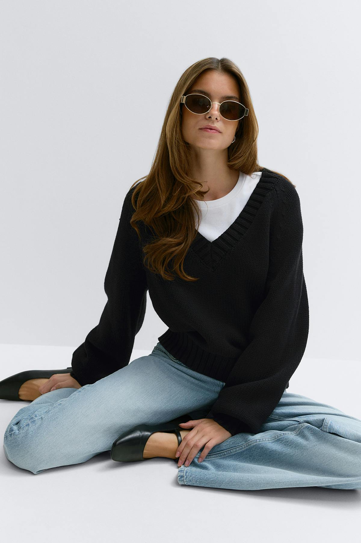 V-neck knitted sweater