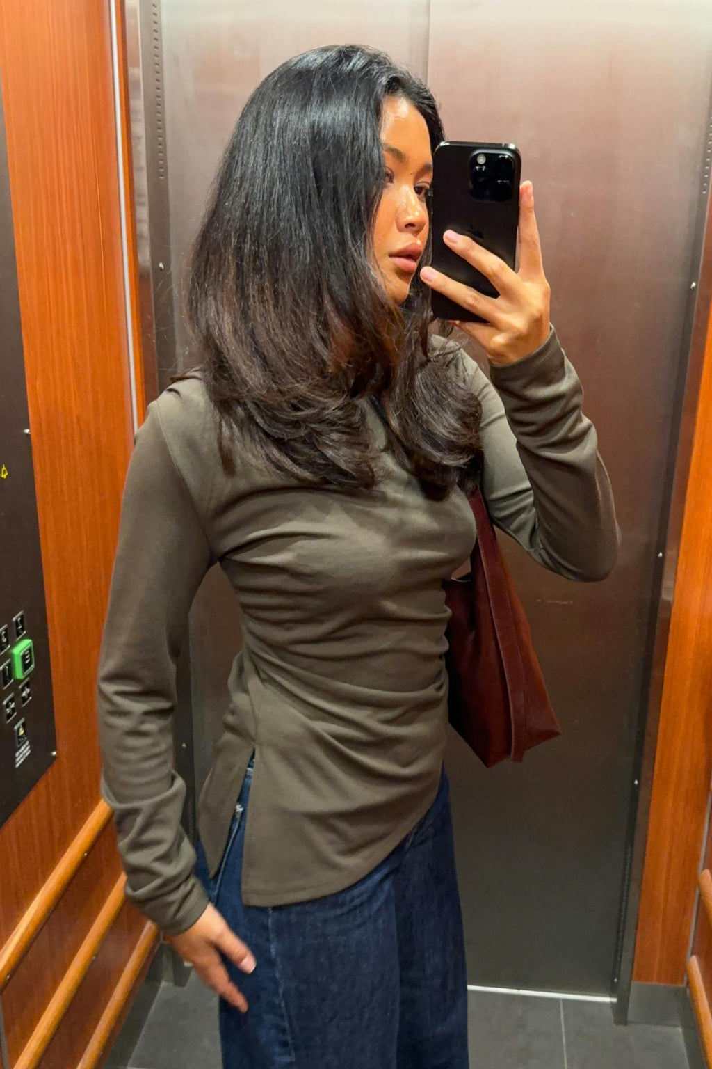 Asymmetric long sleeve top
