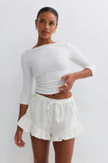 Linen blend frill shorts