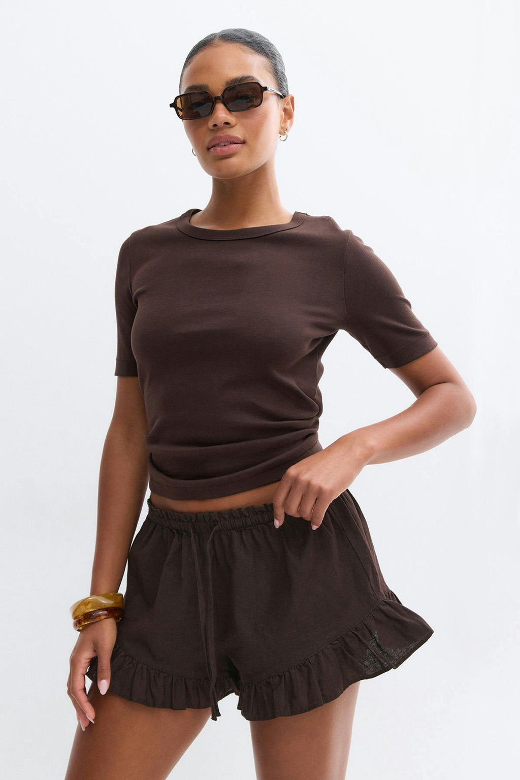 Linen blend frill shorts