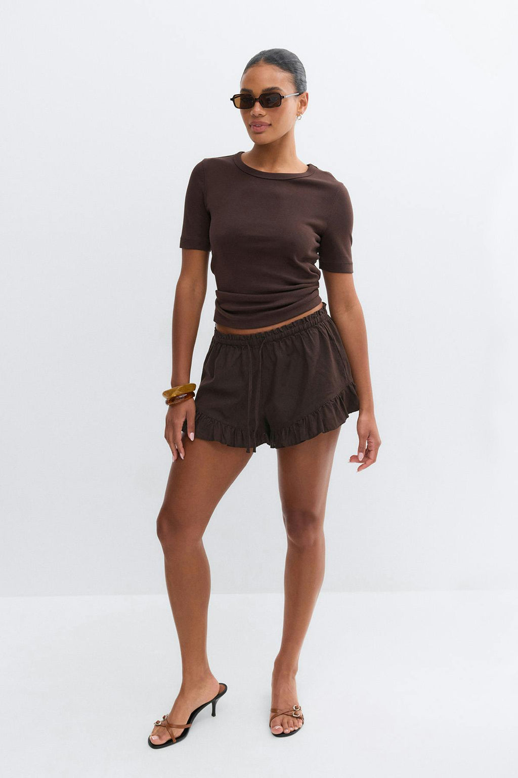 Linen blend frill shorts