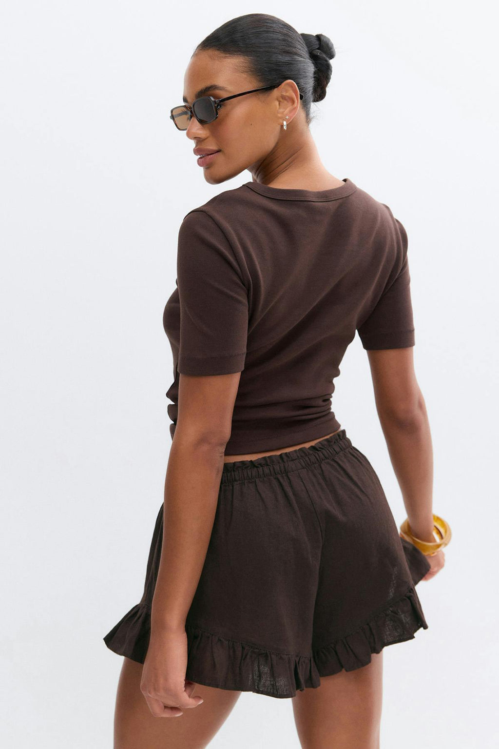 Linen blend frill shorts