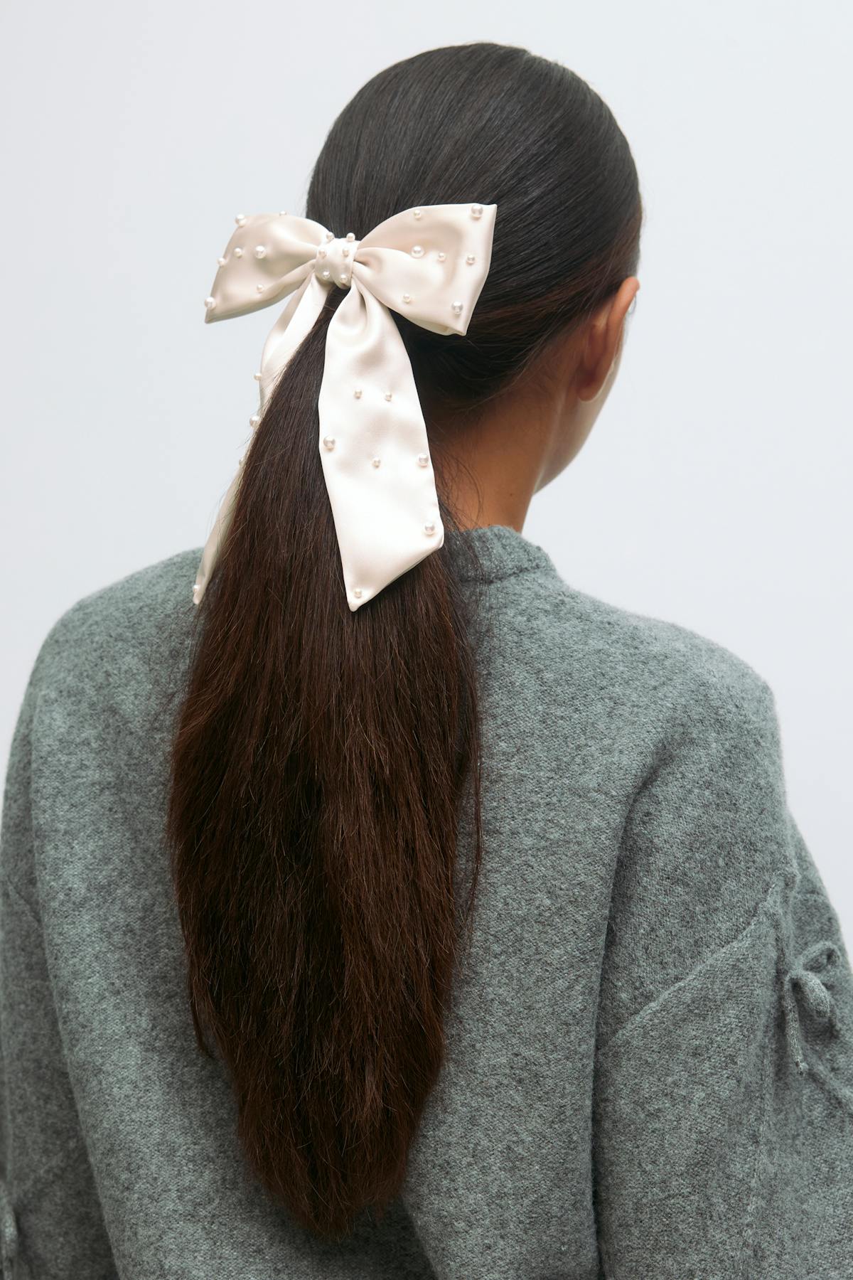 Satin pearl bow hair clip