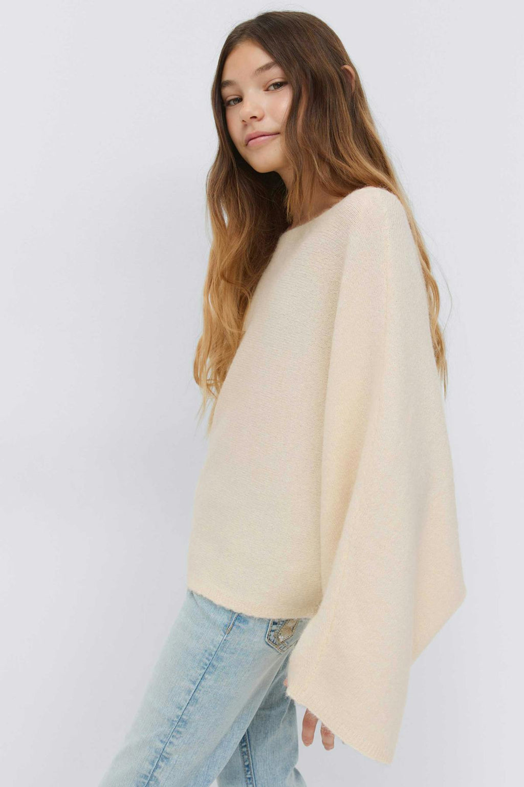Y knitted poncho sweater