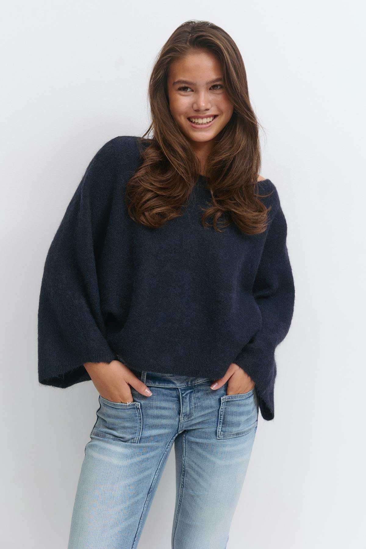 Y knitted poncho sweater