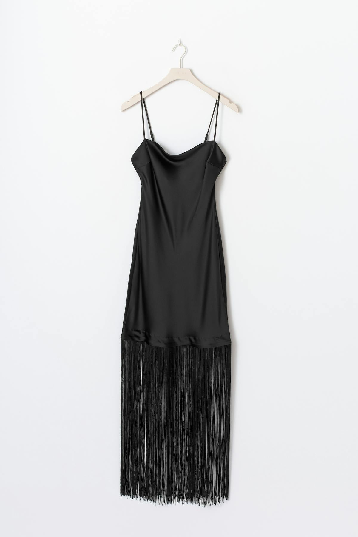 Fringe satin maxi dress