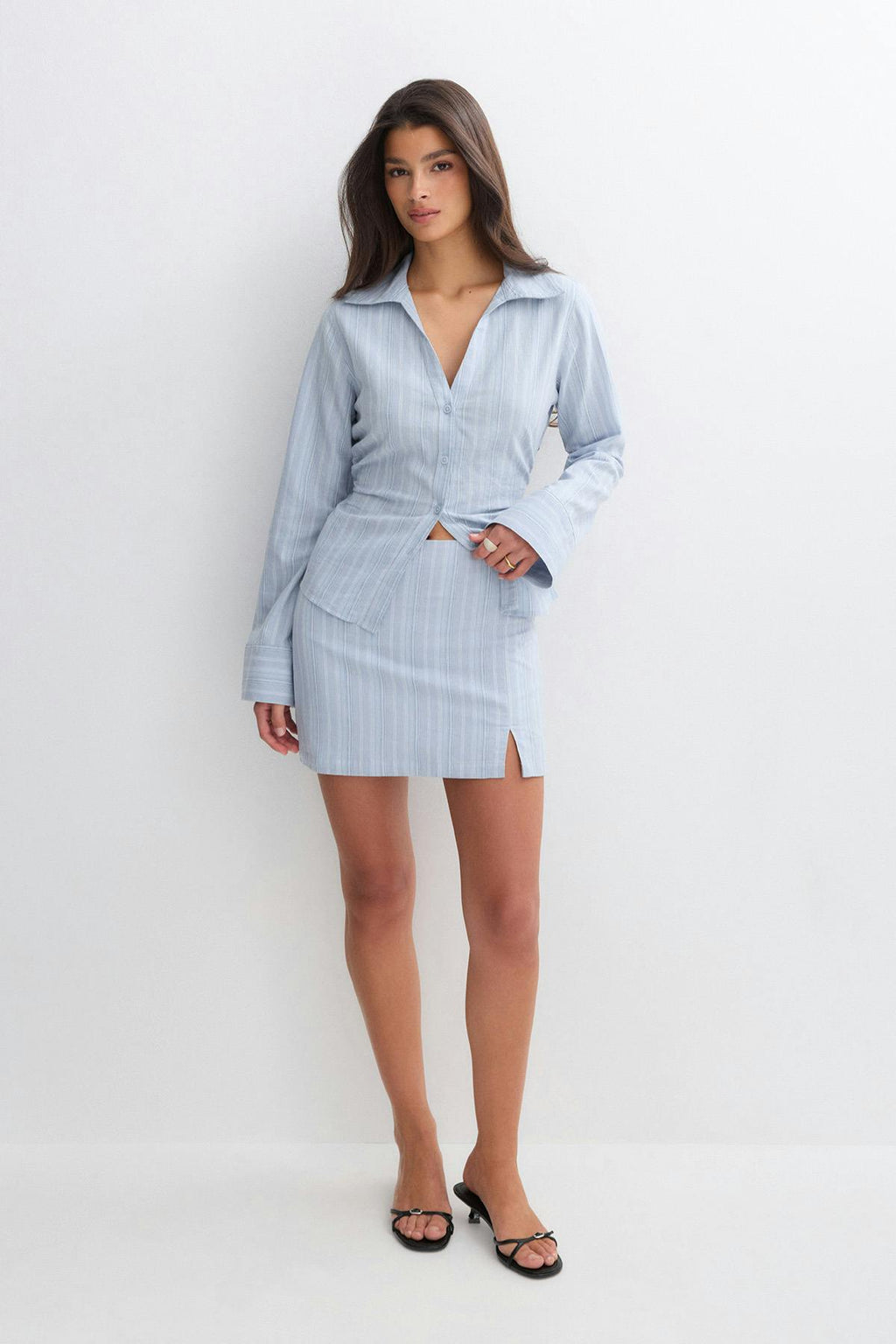 Linen blend mini skirt