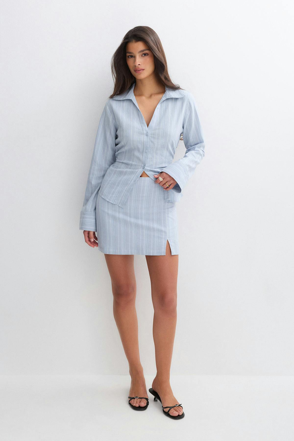 Linen blend mini skirt
