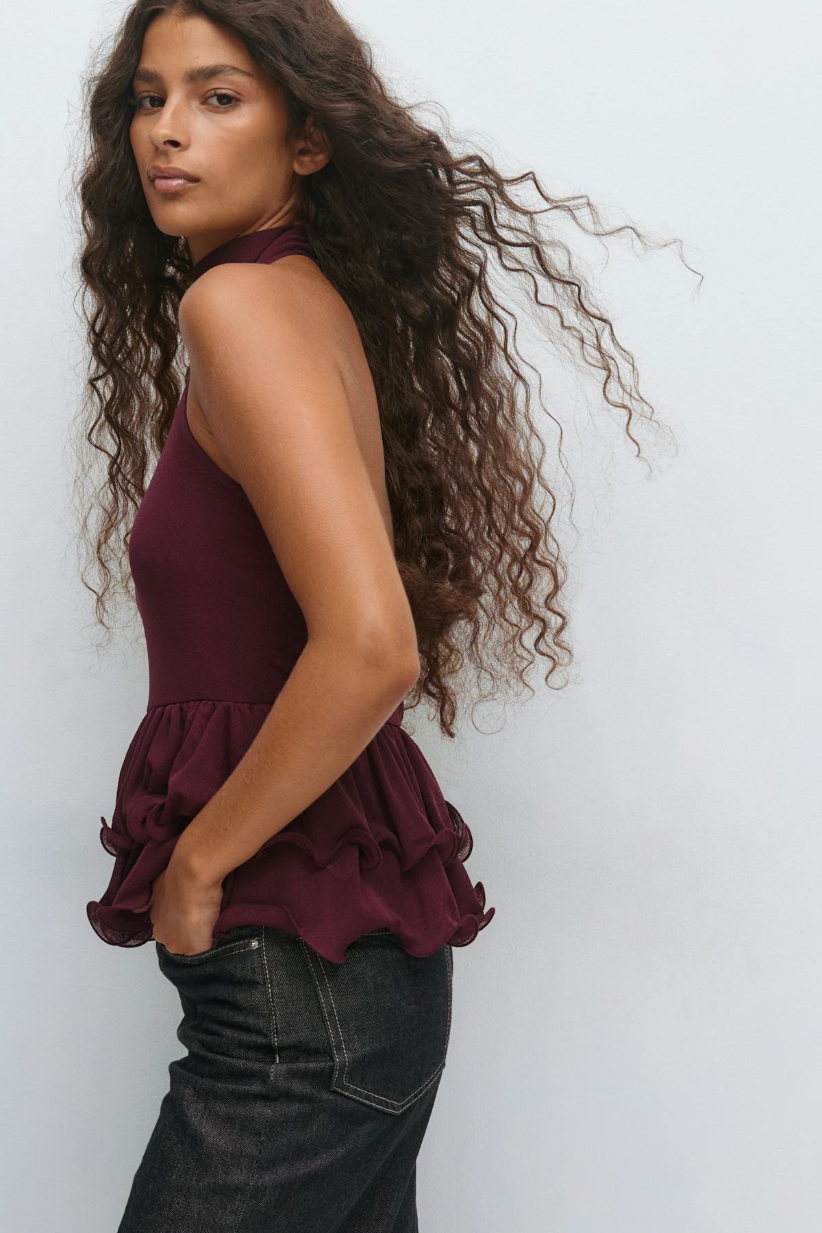 Halterneck ruffle top