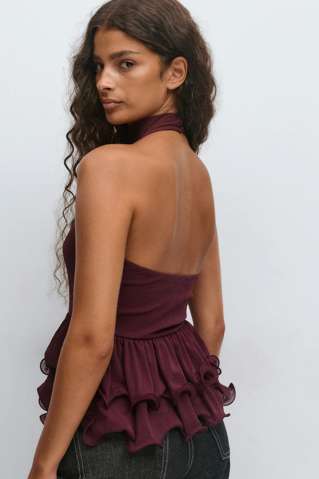 Halterneck ruffle top