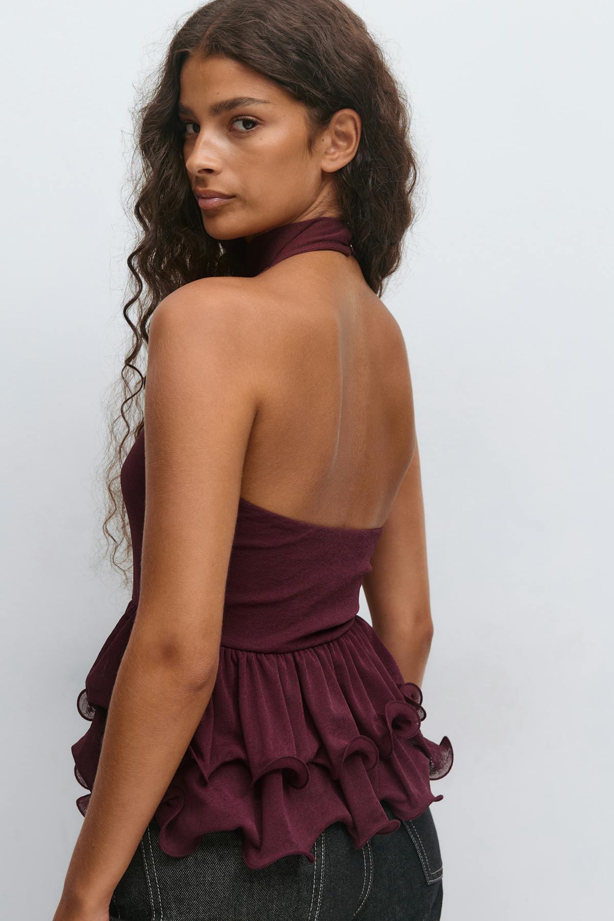 Halterneck ruffle top