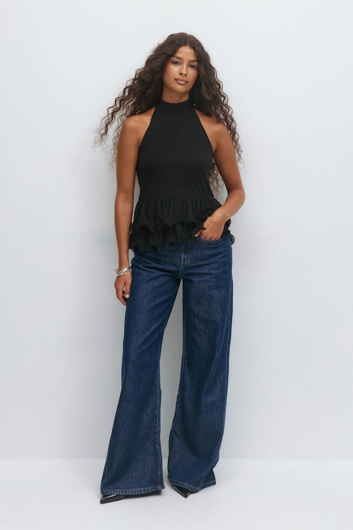 Halterneck ruffle top