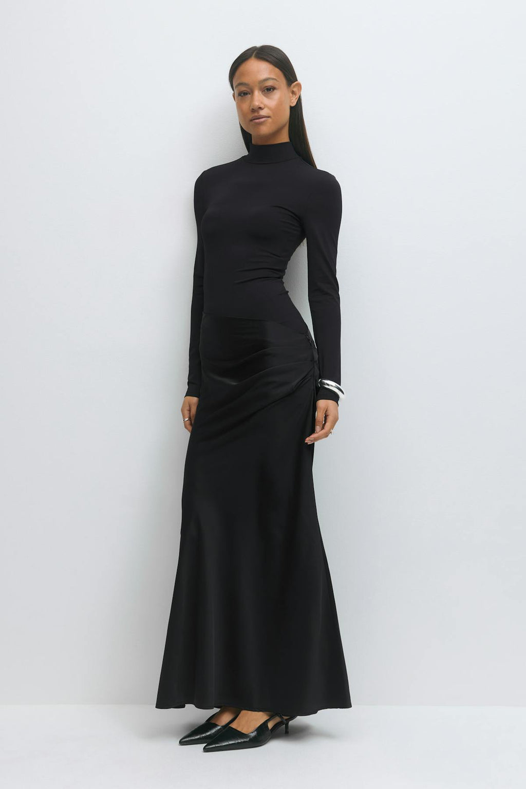 Draped satin maxi dress