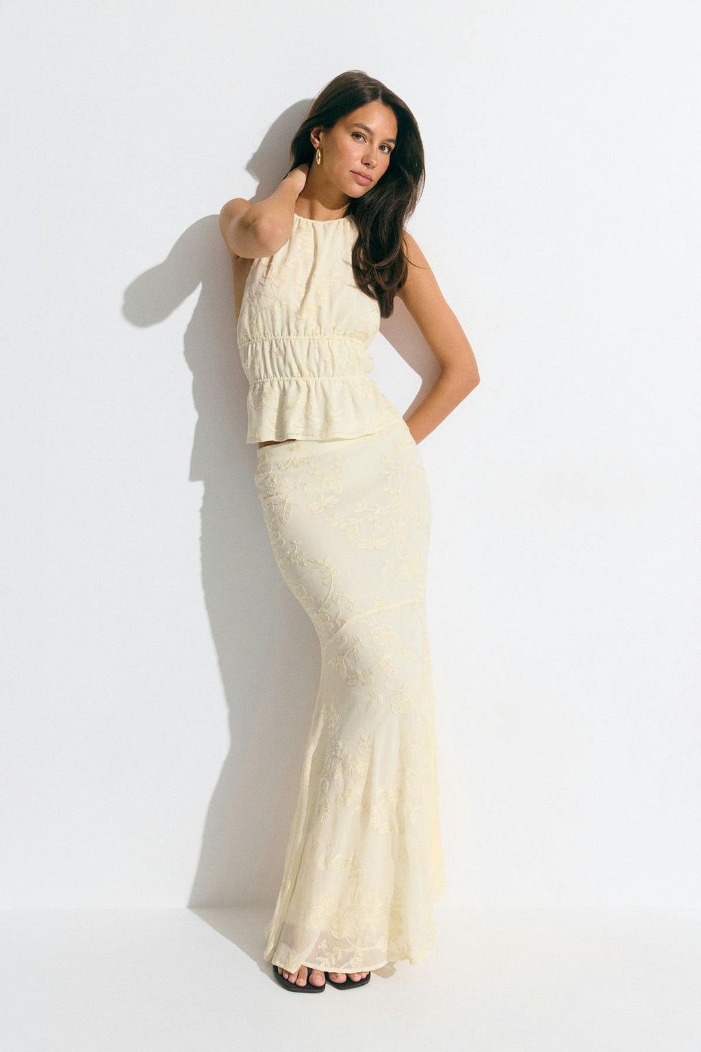 Embroidery open back top
