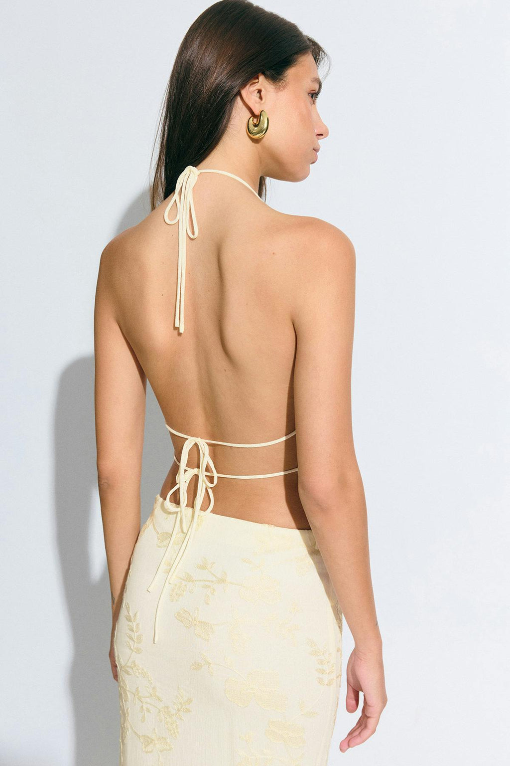 Embroidery open back top