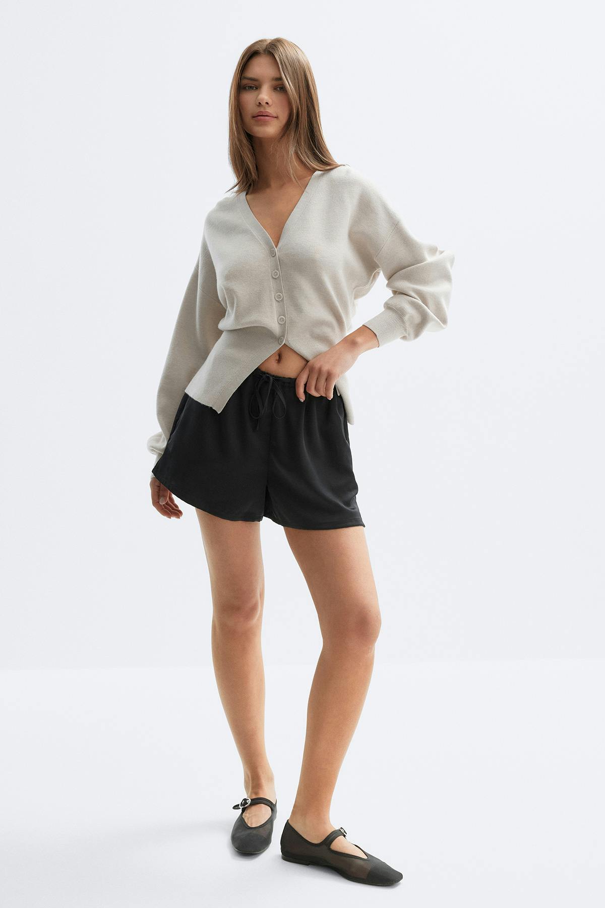 Satin drawstring shorts