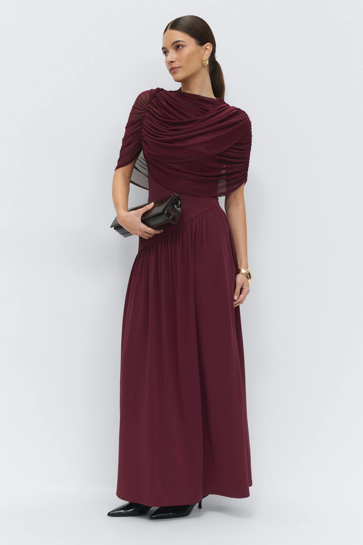 Draped cape maxi dress