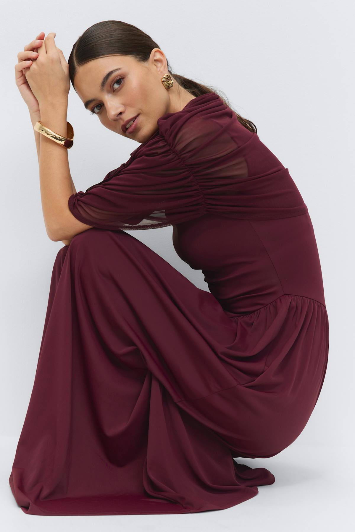 Draped cape maxi dress