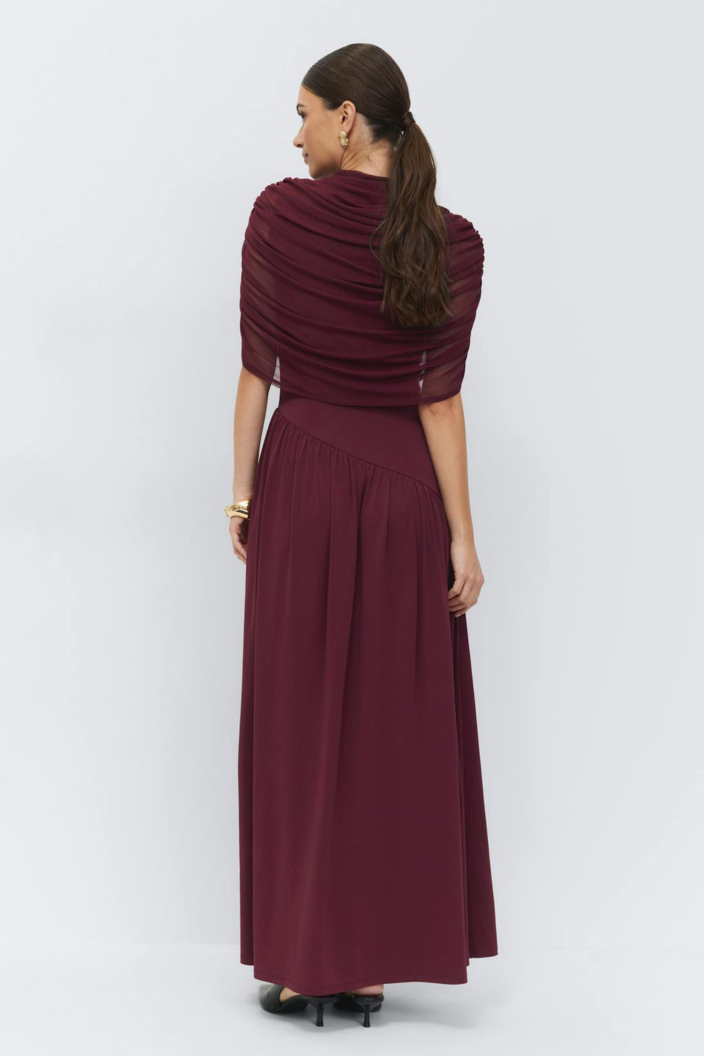 Draped cape maxi dress