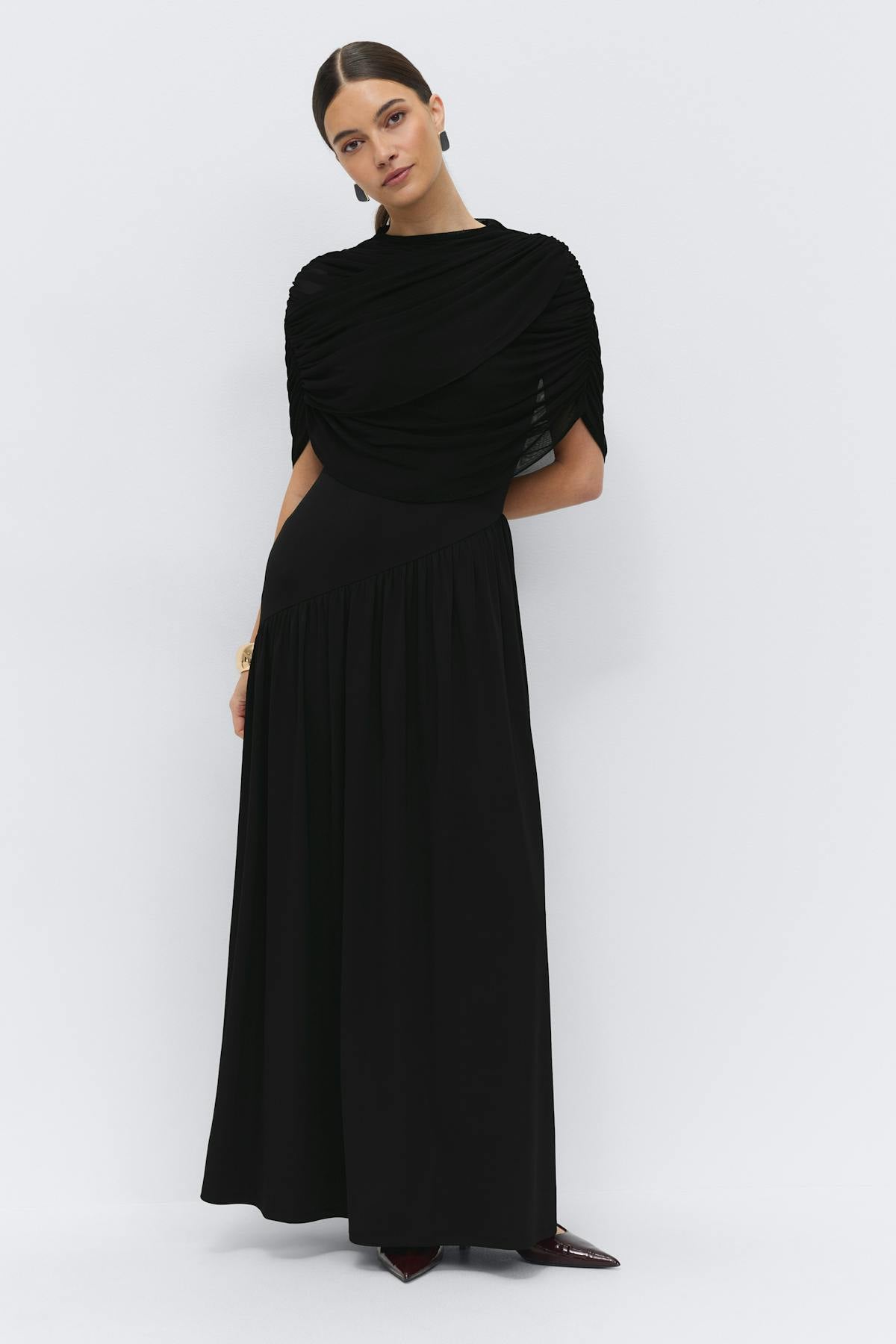 Draped cape maxi dress