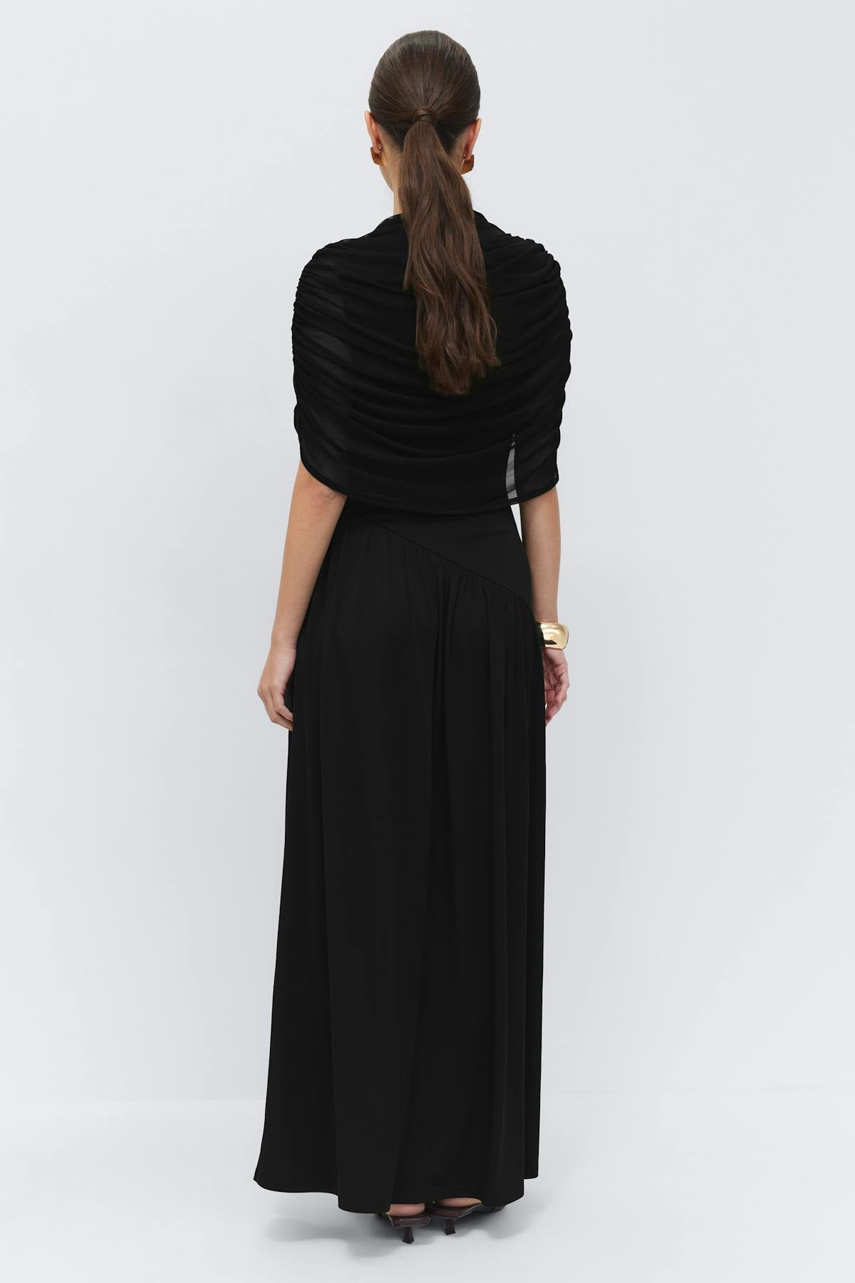 Draped cape maxi dress