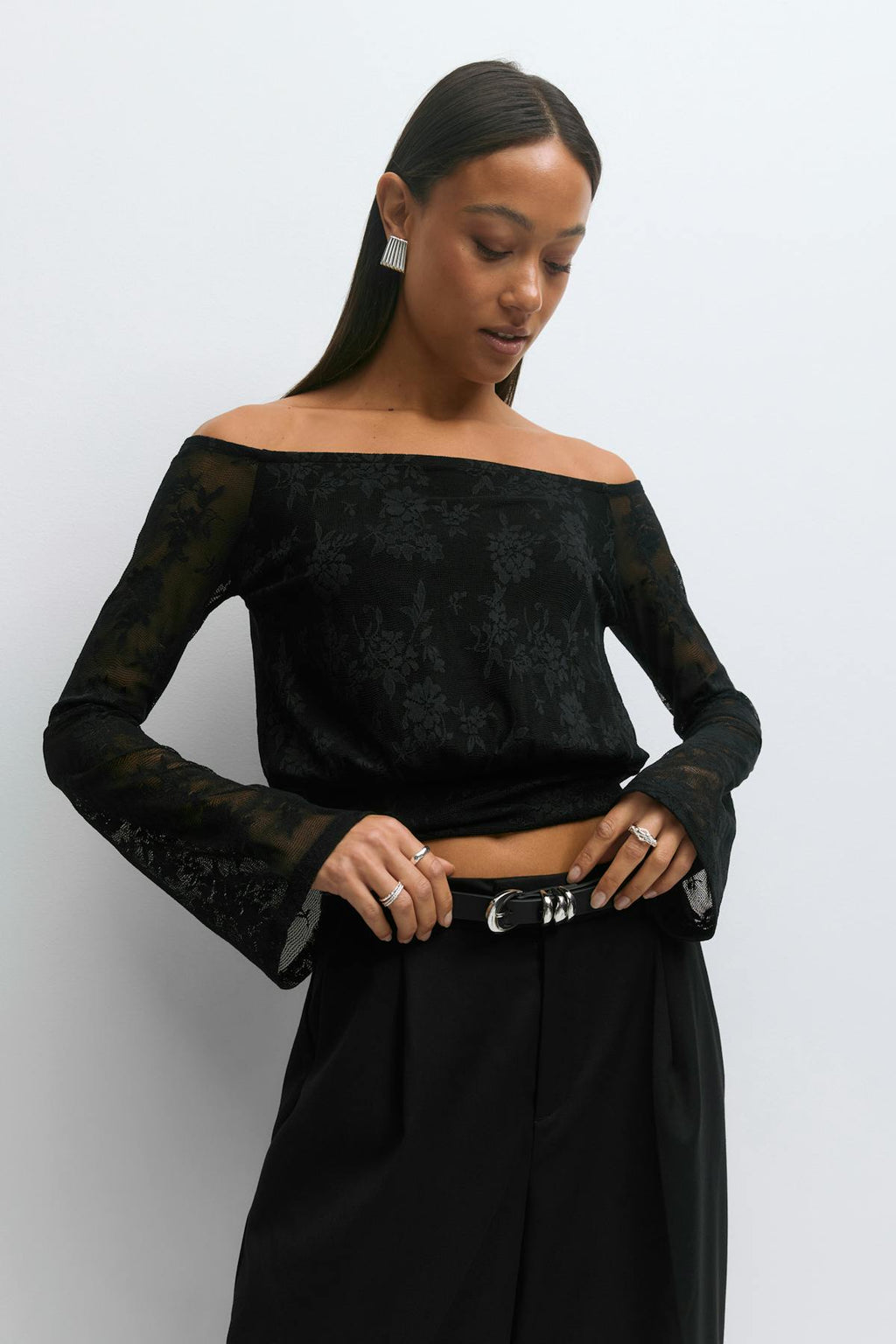 Lace off shoulder top