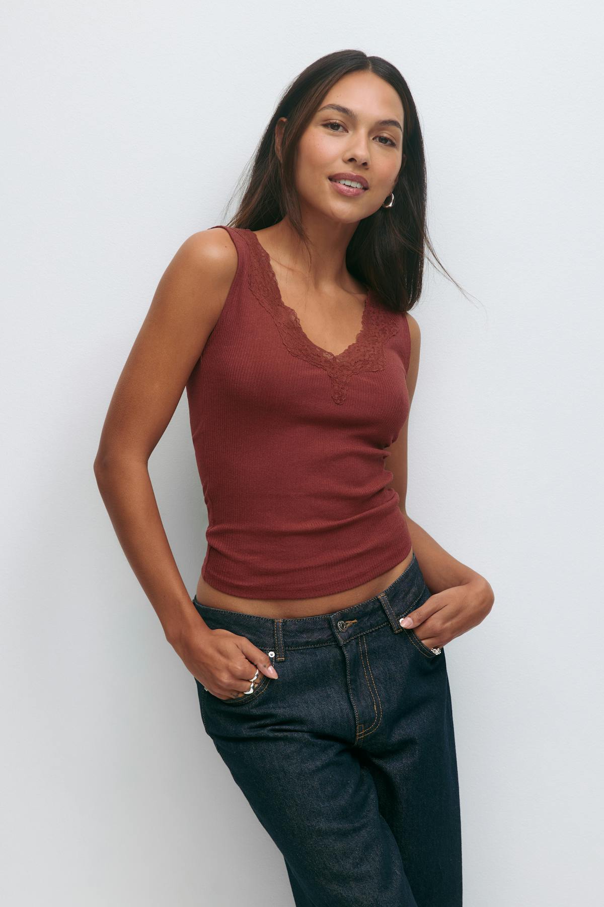 V-neck lace tank