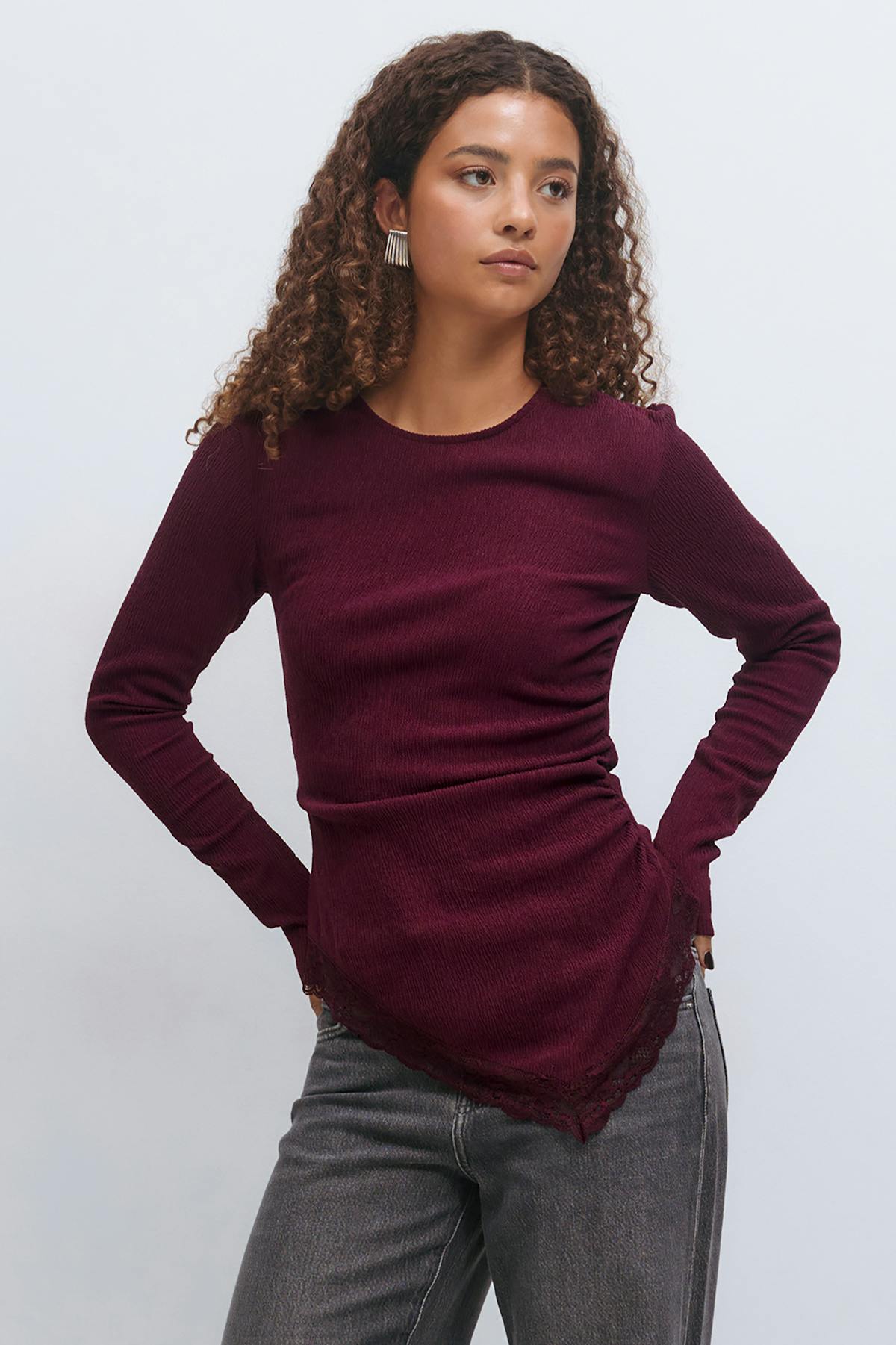 Asymmetric lace detail top