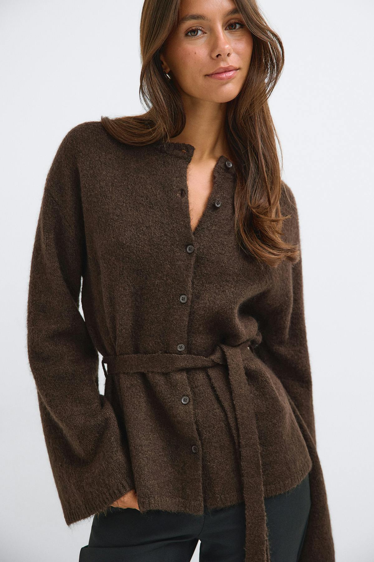 Knitted tie cardigan