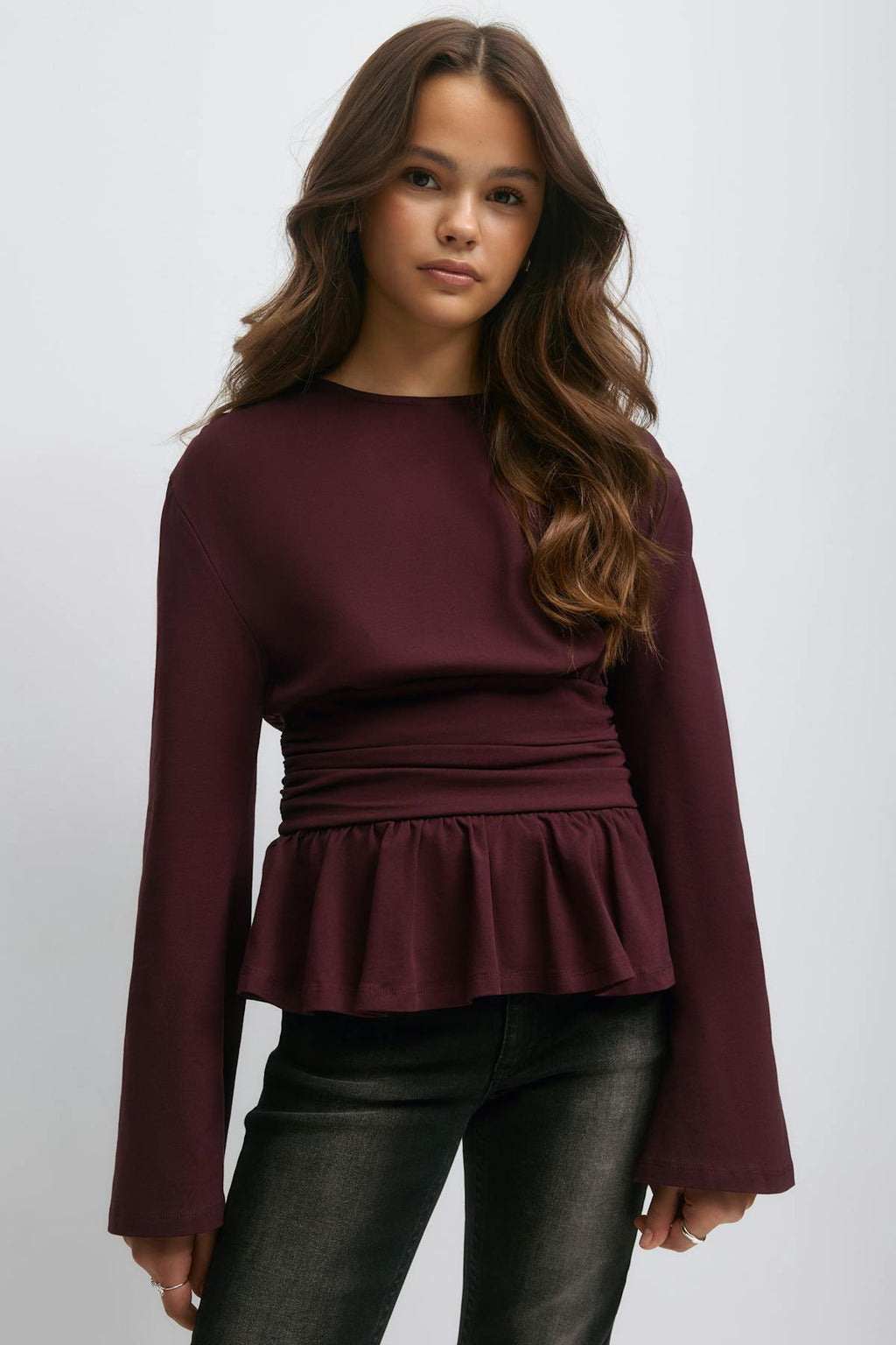 Y ruched long sleeve top