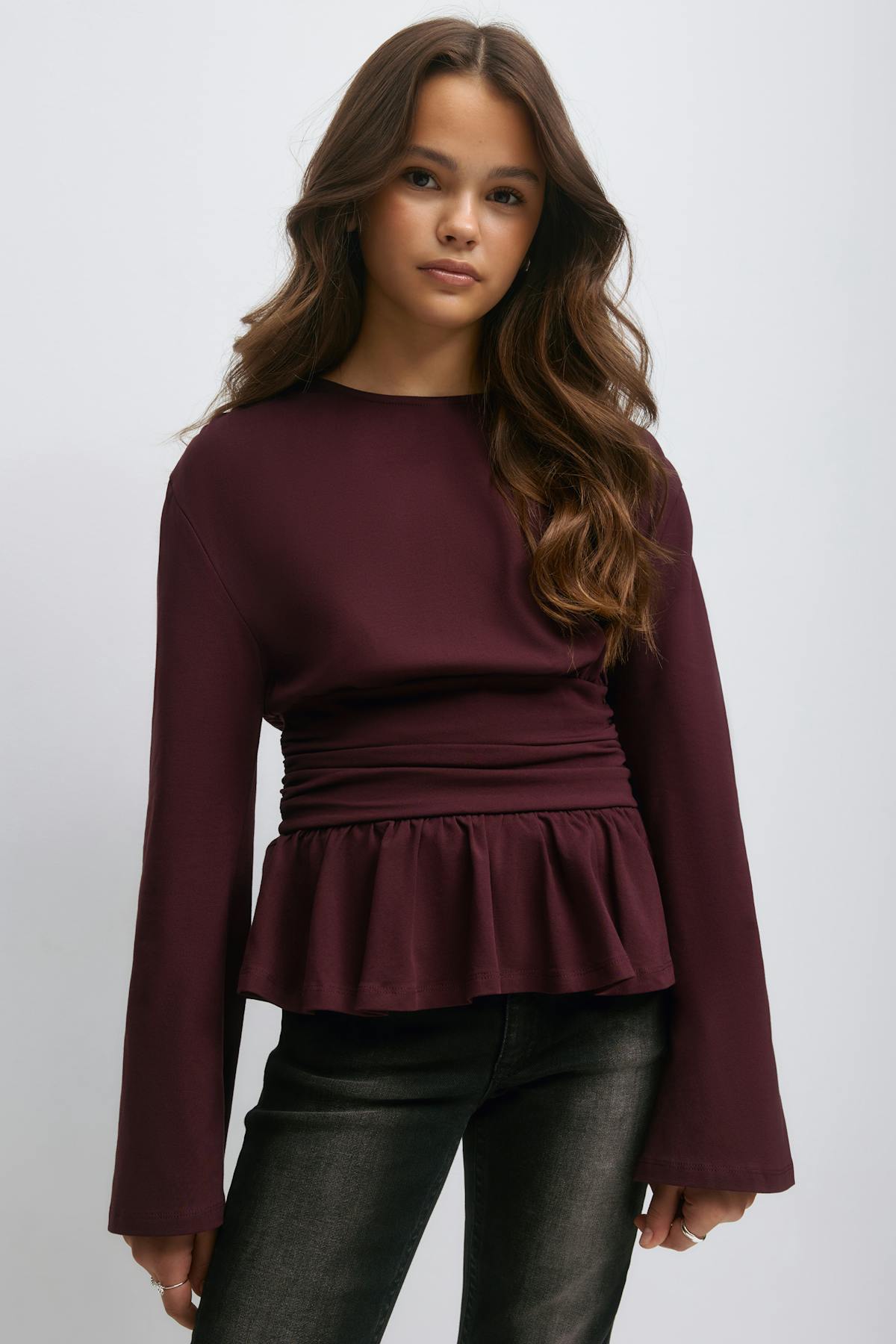 Y ruched long sleeve top