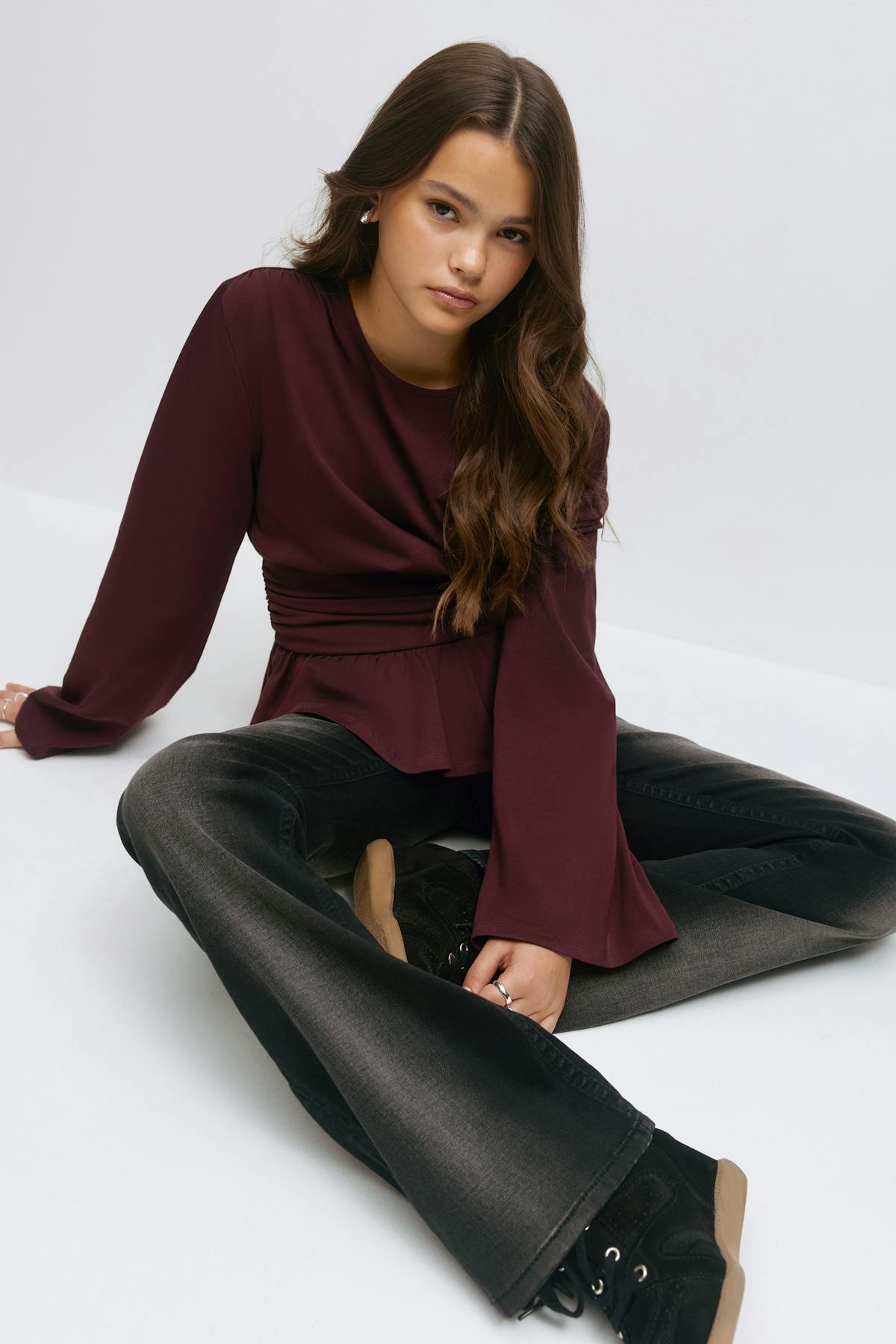 Y ruched long sleeve top