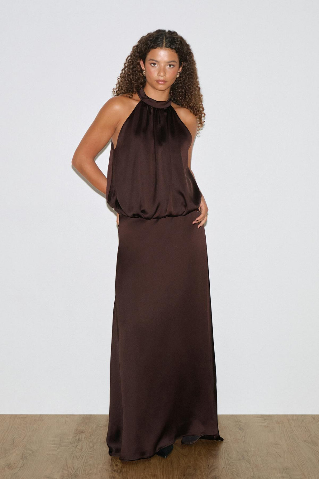 Satin halterneck maxi dress