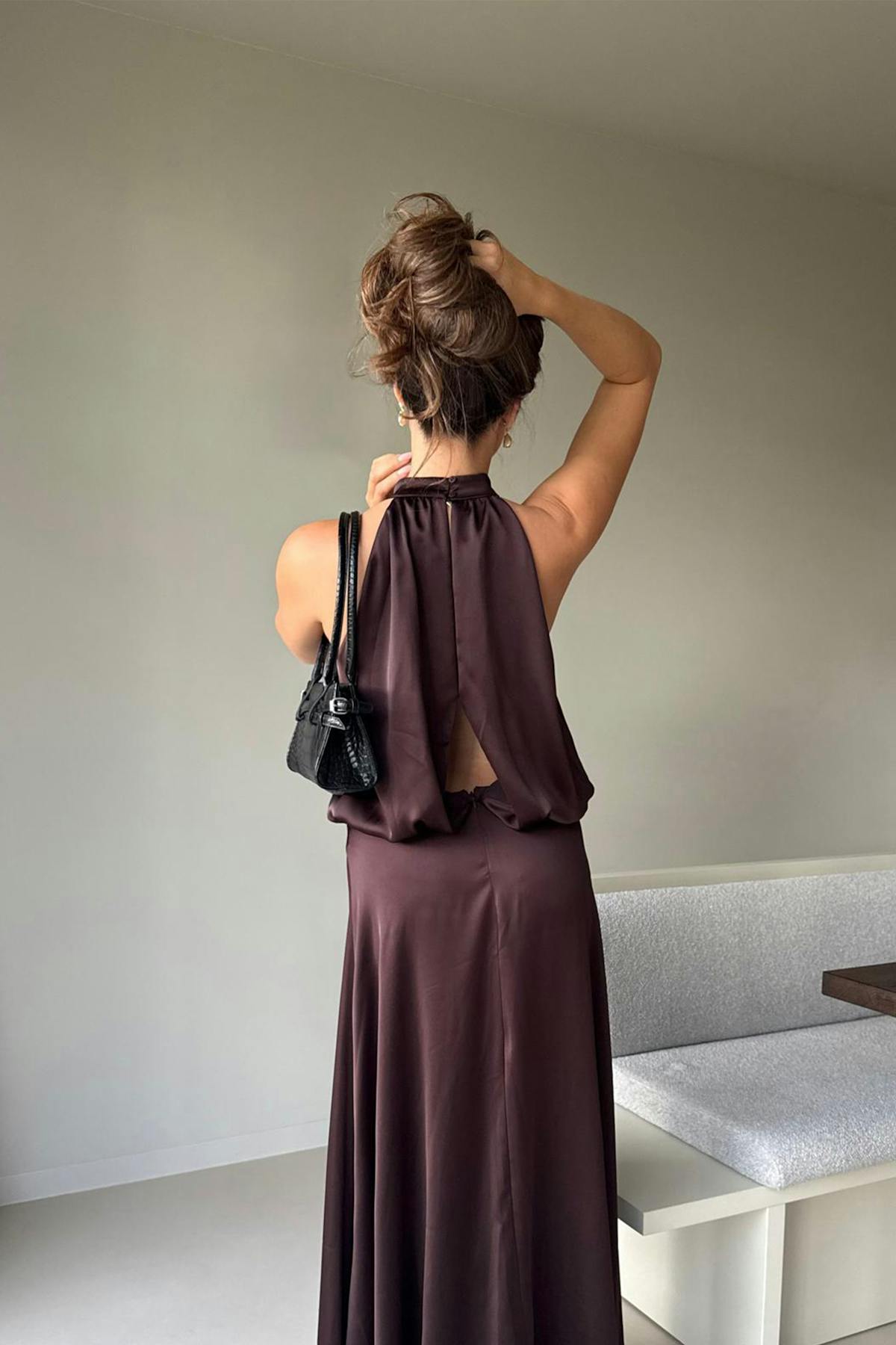 Satin halterneck maxi dress
