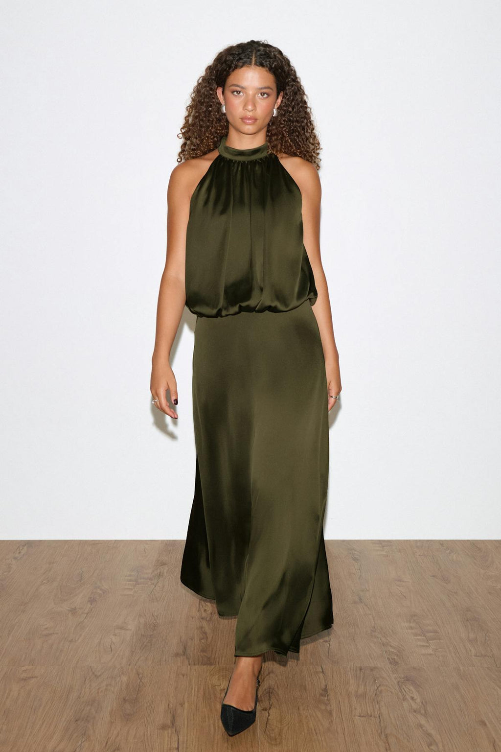 Satin halterneck maxi dress