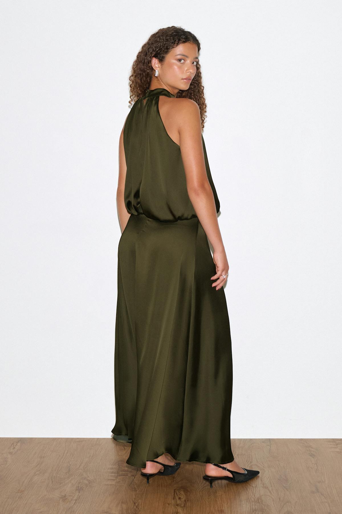 Satin halterneck maxi dress