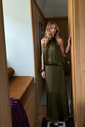 Satin halterneck maxi dress