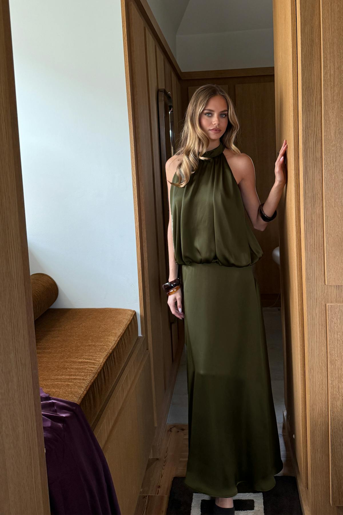 Satin halterneck maxi dress