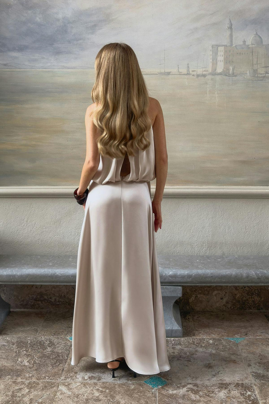 Satin halterneck maxi dress
