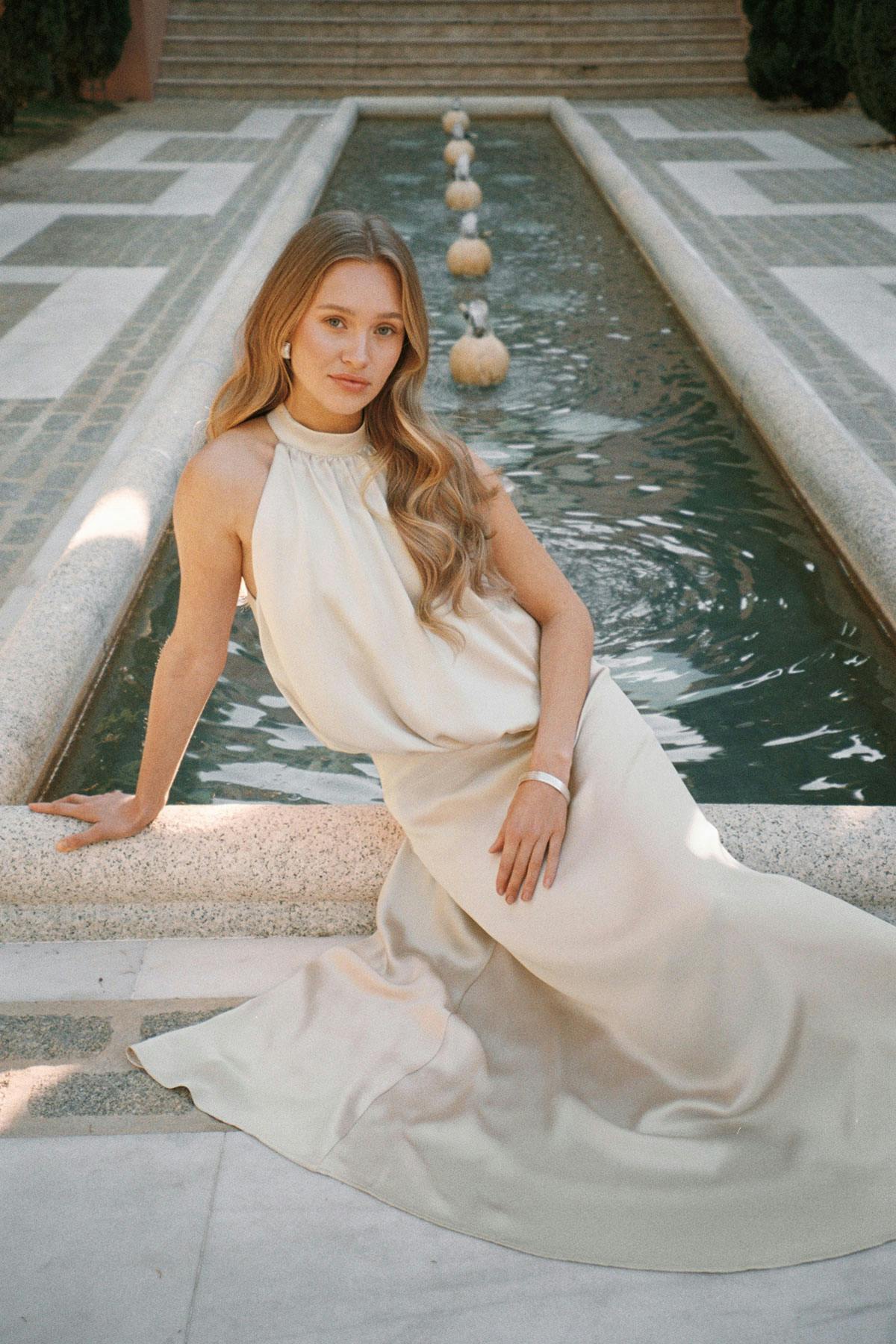 Satin halterneck maxi dress