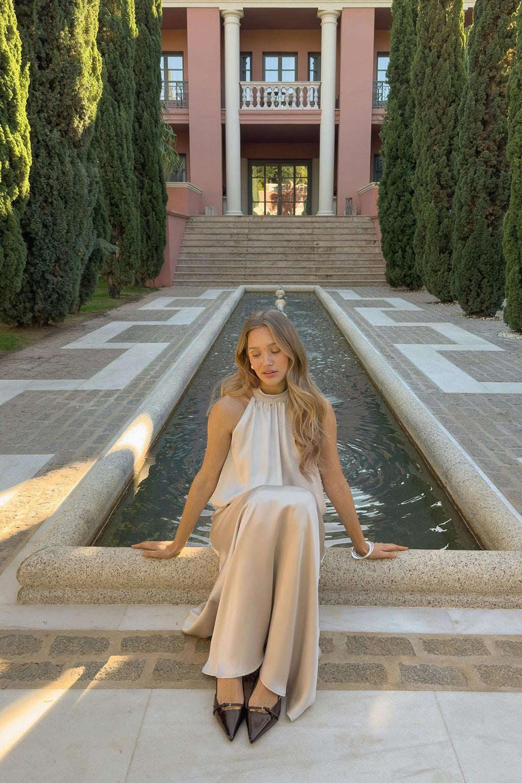 Satin halterneck maxi dress