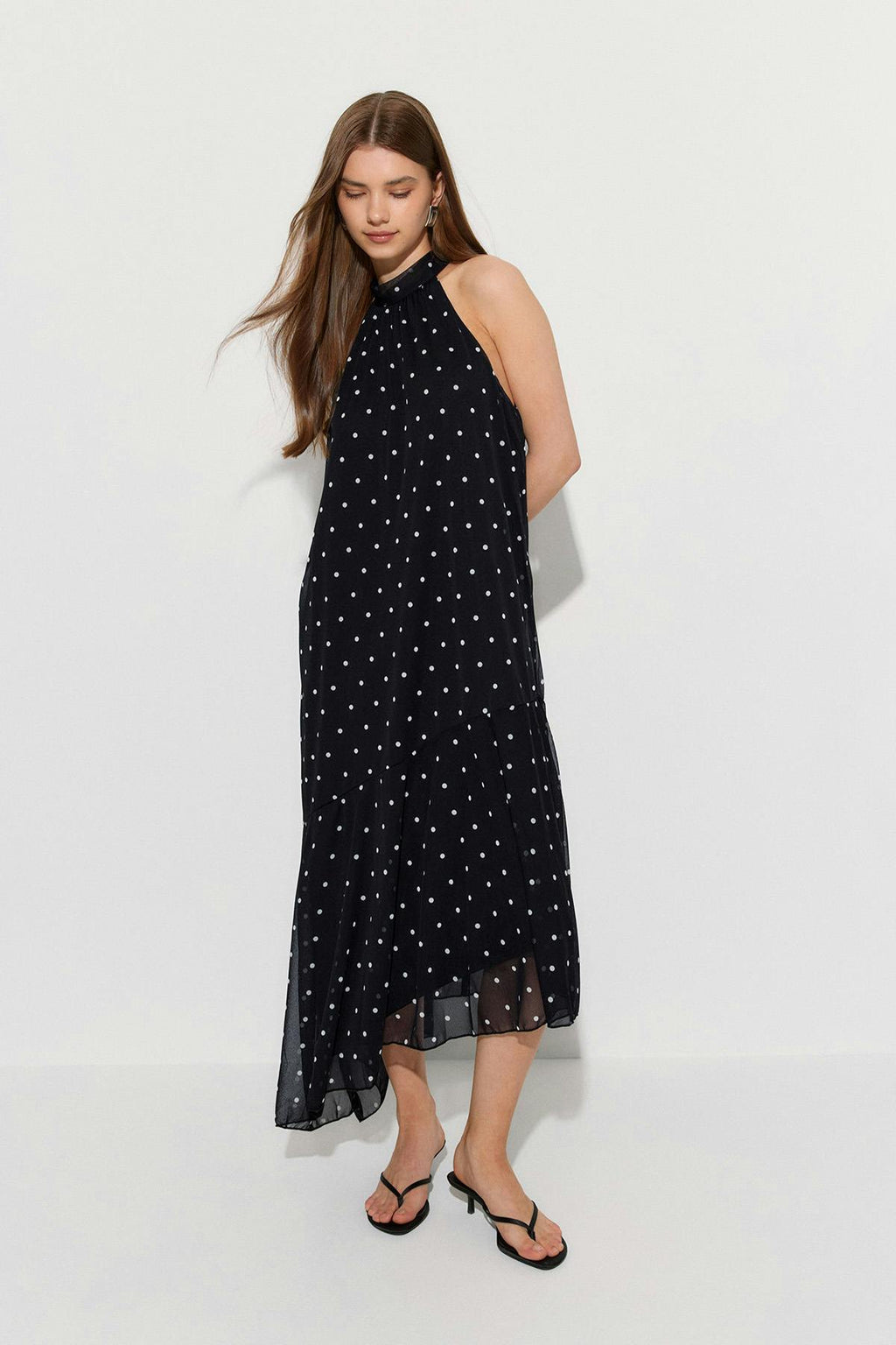 Halterneck asymmetric dress