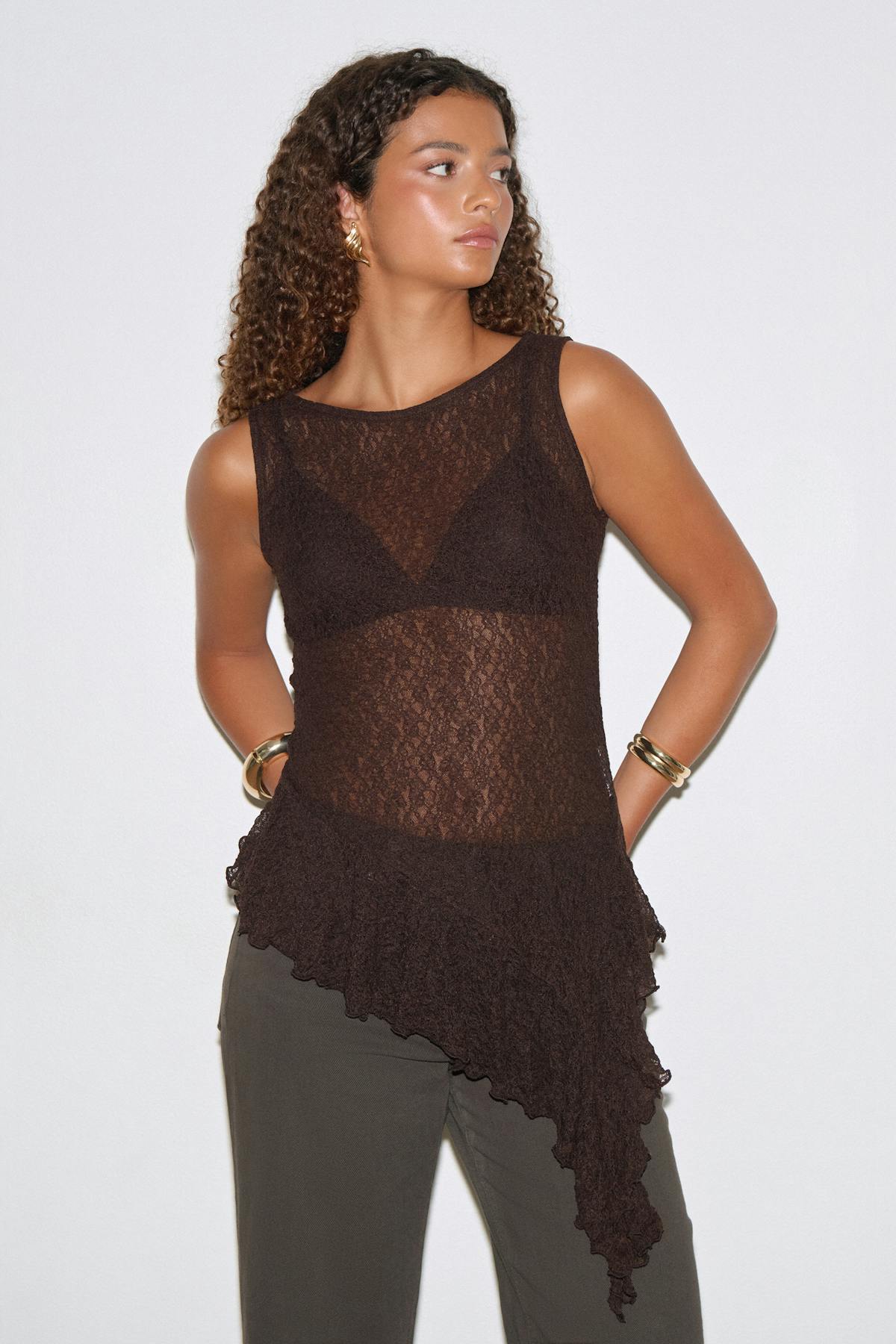 Asymmetric lace top