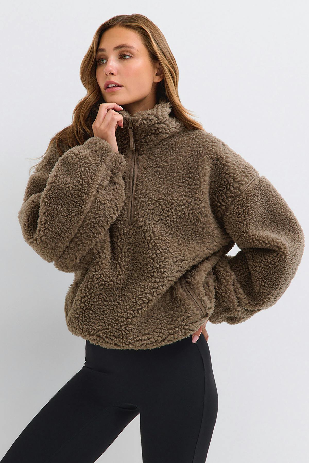Half zip pile jacket