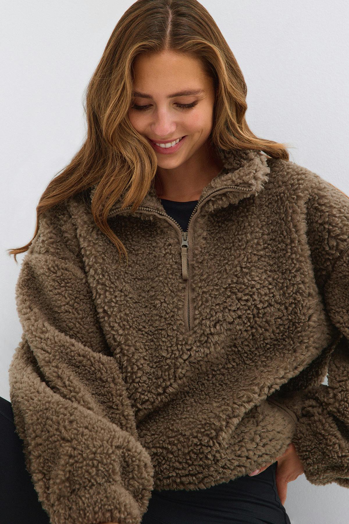 Half zip pile jacket