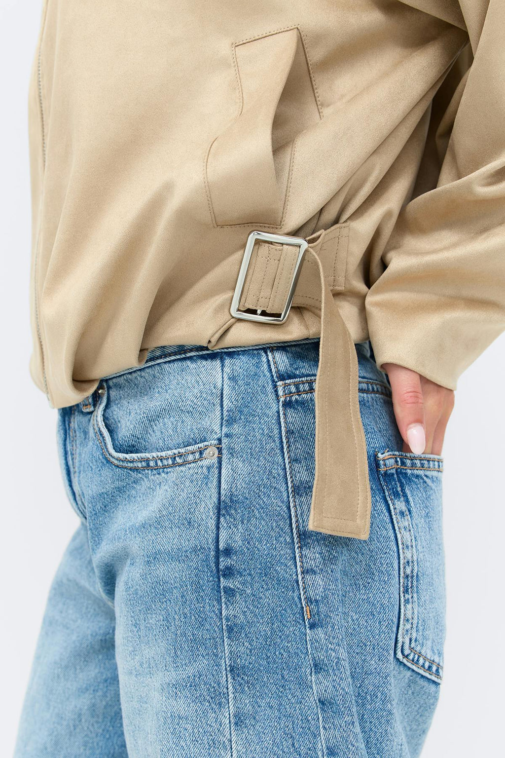 Faux suede high neck jacket