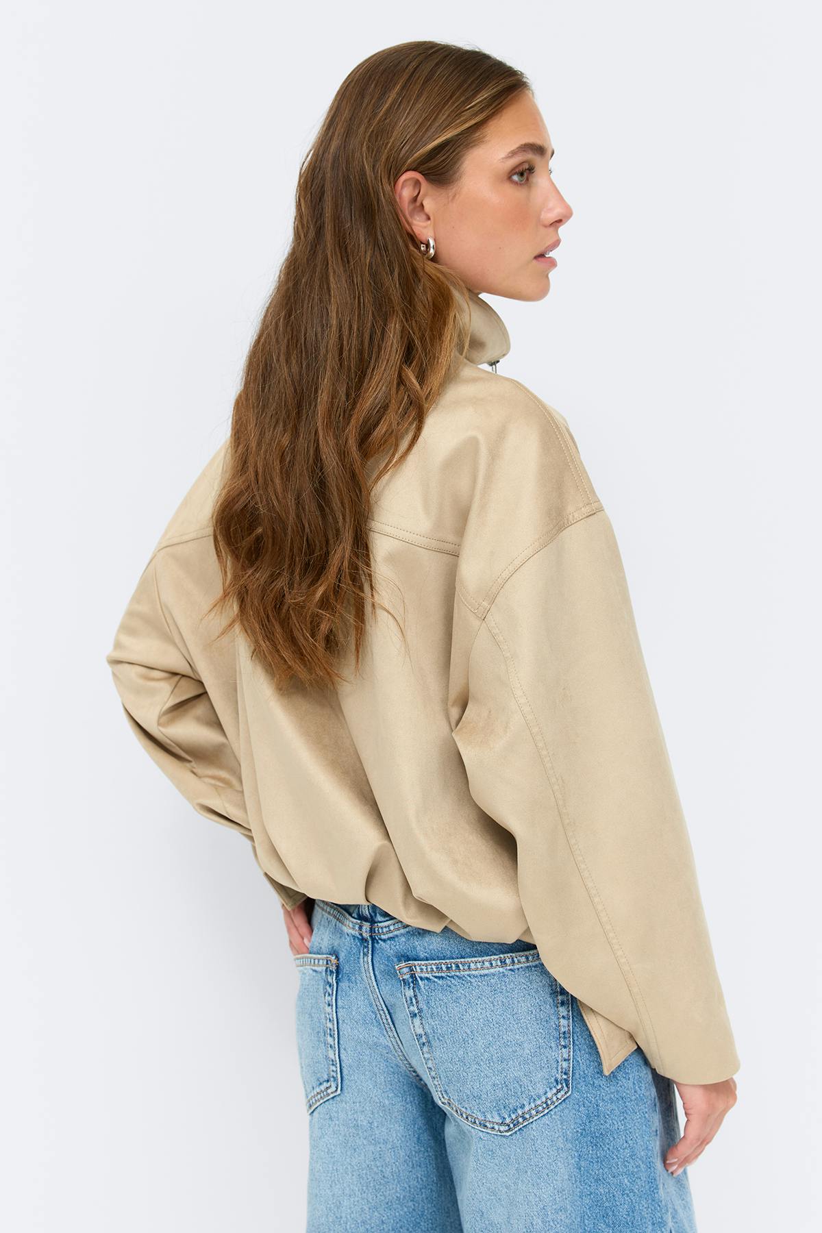 Faux suede high neck jacket