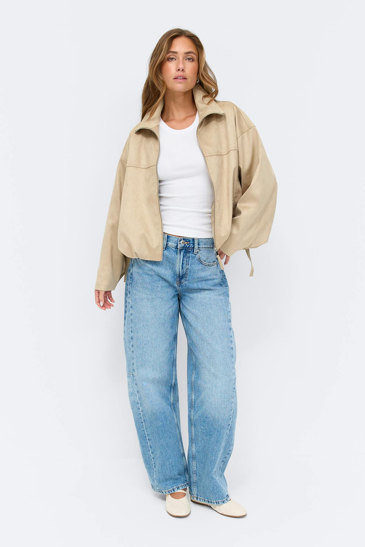 Faux suede high neck jacket