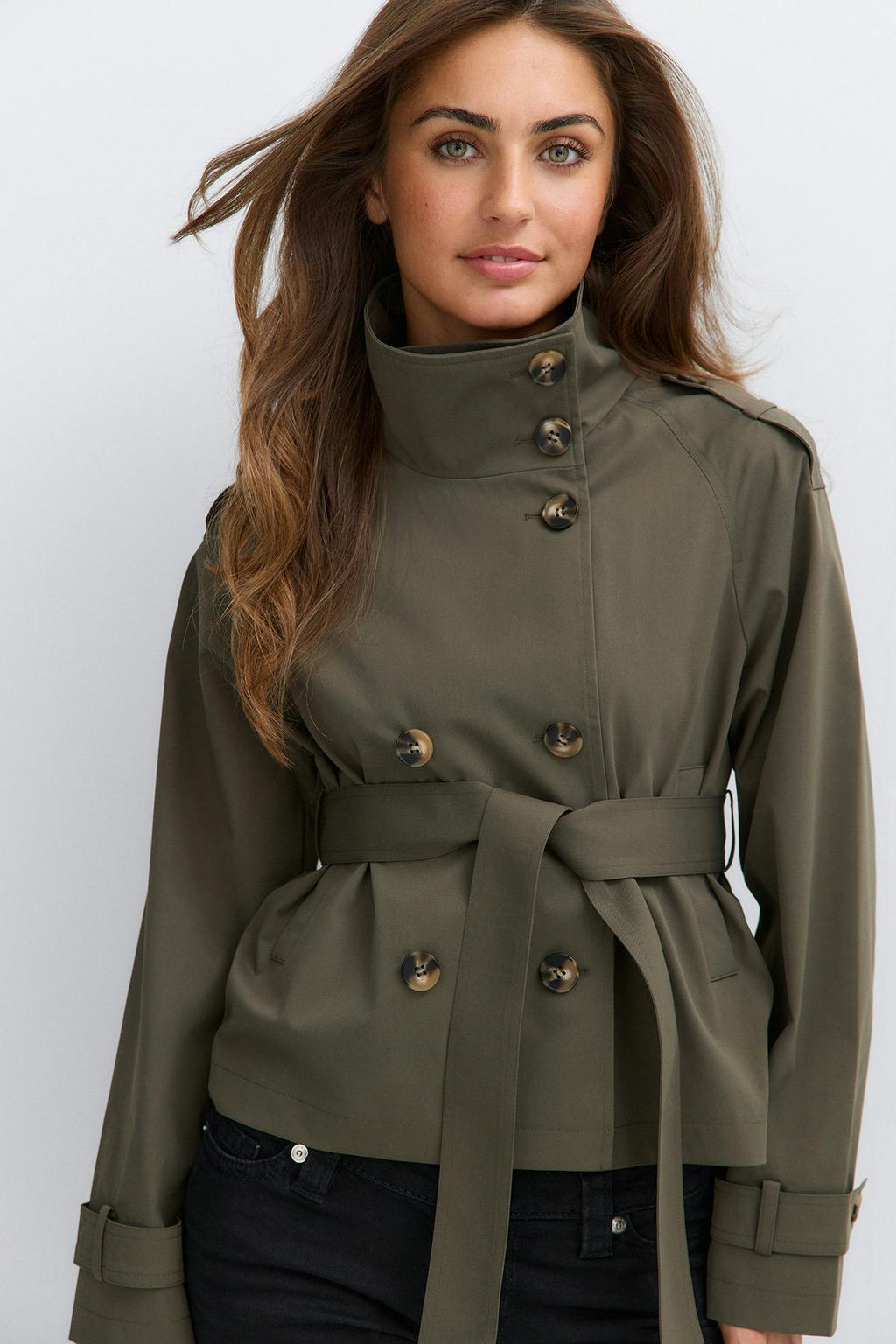 14+ short belted trench jacket