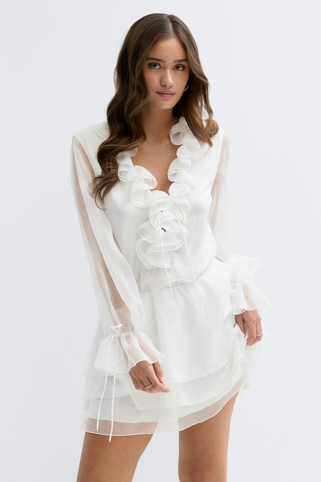 Long sleeve frill mini dress